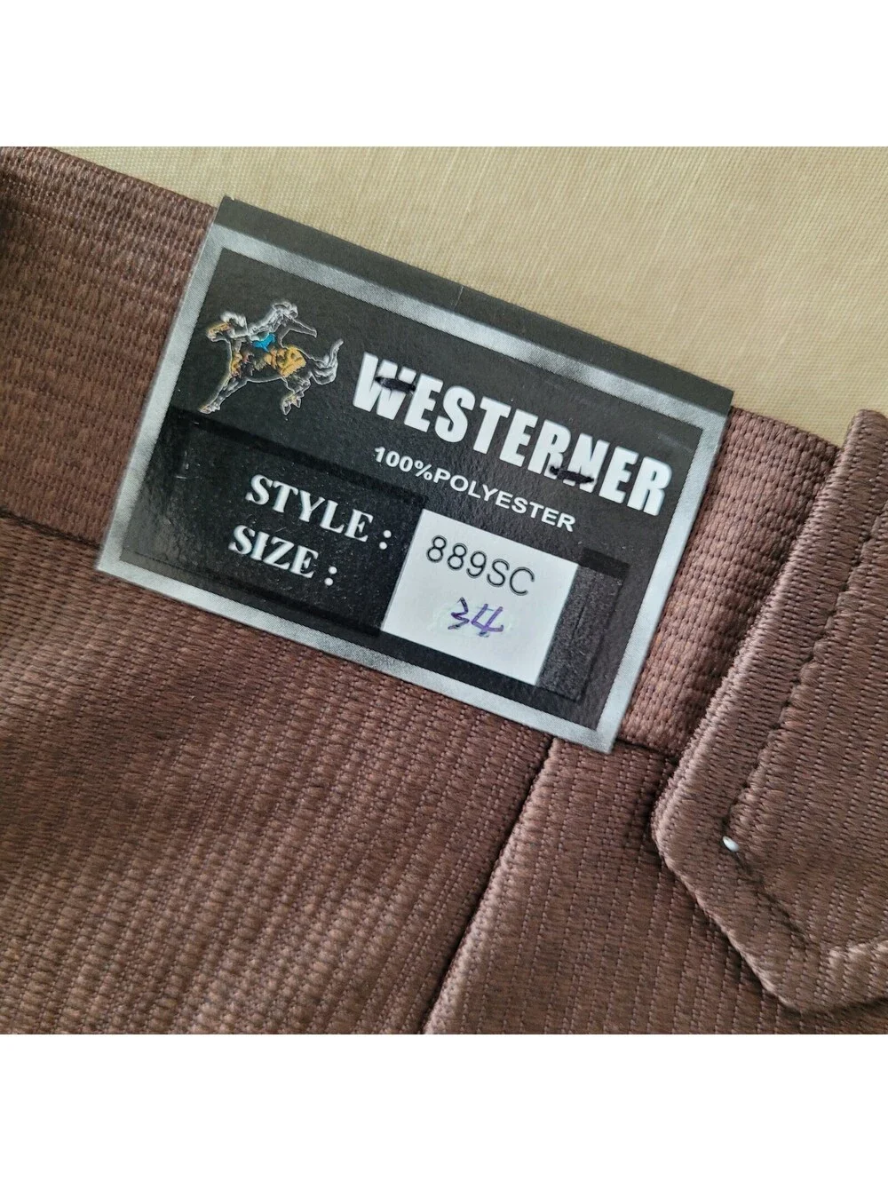 Westerner Men's 34x34 Brown Western Dress Pants Unhemmed High Waist - NEW